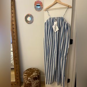 GANNI Organic Cotton Poplin Maxi Dress - Blue Stripe - Size 42
